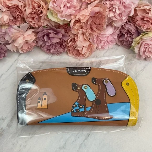 Silly Cartoon Dog Brown Vegan Leather Clutch Wallet - Picture 13 of 15
